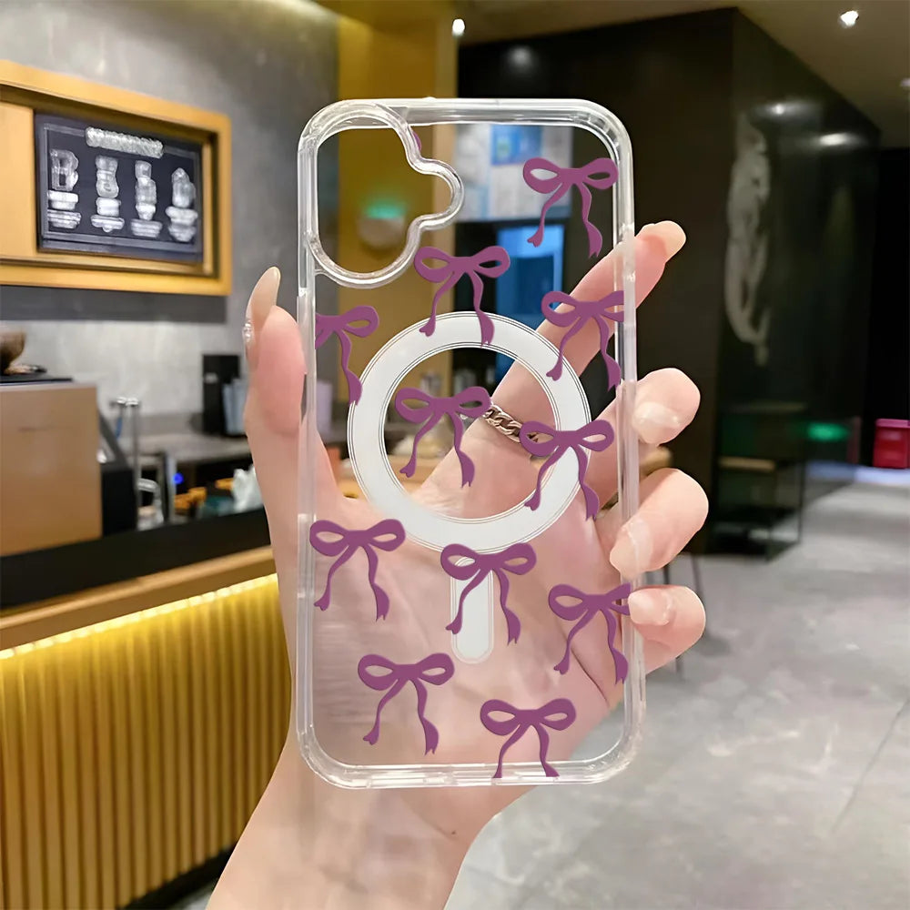 Beautiful Girl's purple Bow Phone Case,magnetic Rechargeable Phone Waterproof Back Case,smart Phone case iphone 17 16... Pro Max
