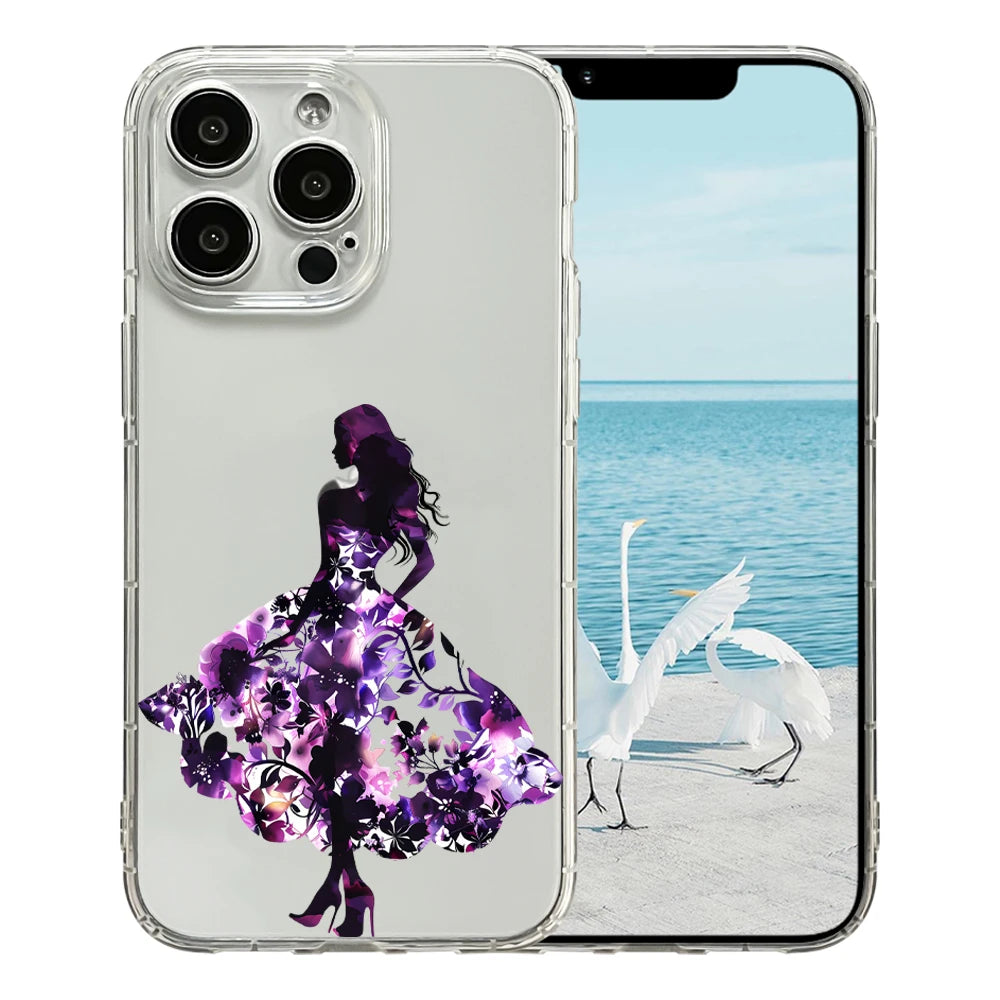 Women's Clear TPU Shockproof Luxury Cell Phone Case iPhone 17 Pro Max Floral Skirt Design Model 15 Pro Max Compatible