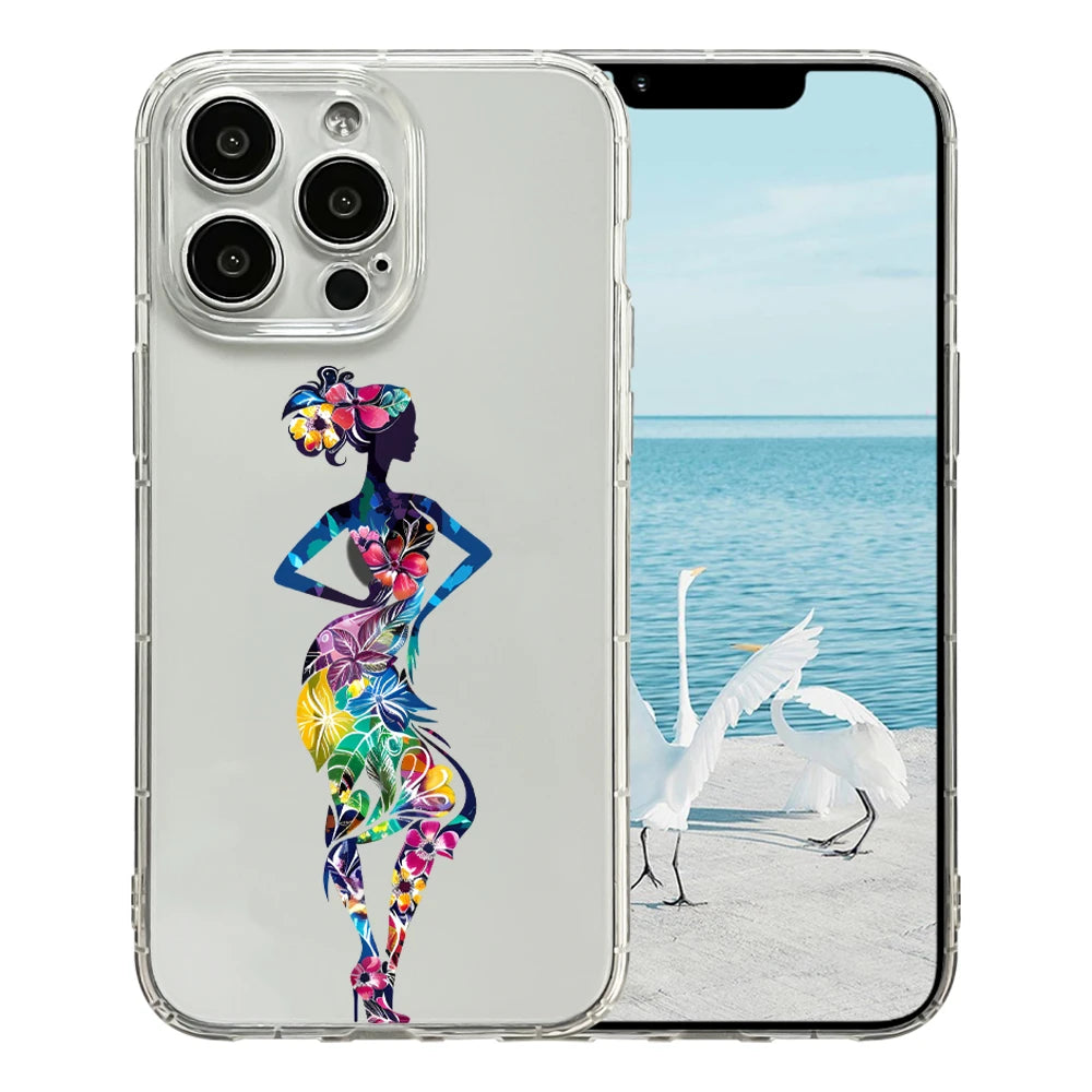 Women's Clear TPU Shockproof Luxury Cell Phone Case iPhone 17 Pro Max Floral Skirt Design Model 15 Pro Max Compatible