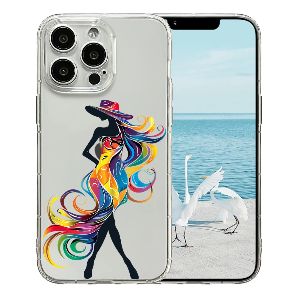 Women's Clear TPU Shockproof Luxury Cell Phone Case iPhone 17 Pro Max Floral Skirt Design Model 15 Pro Max Compatible