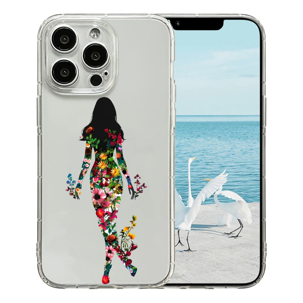 Women's Clear TPU Shockproof Luxury Cell Phone Case iPhone 17 Pro Max Floral Skirt Design Model 15 Pro Max Compatible