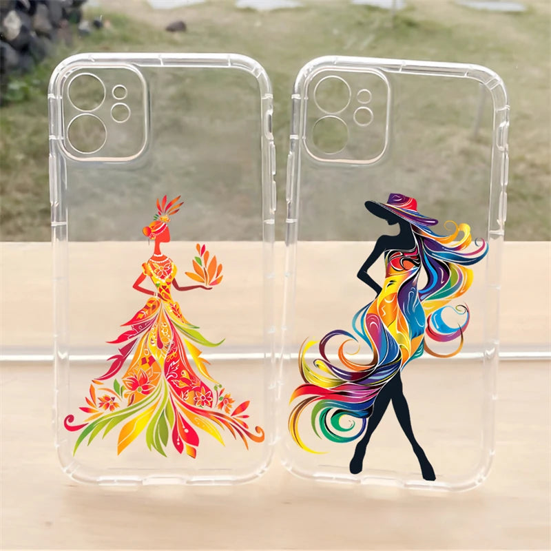 Women's Clear TPU Shockproof Luxury Cell Phone Case iPhone 17 Pro Max Floral Skirt Design Model 15 Pro Max Compatible