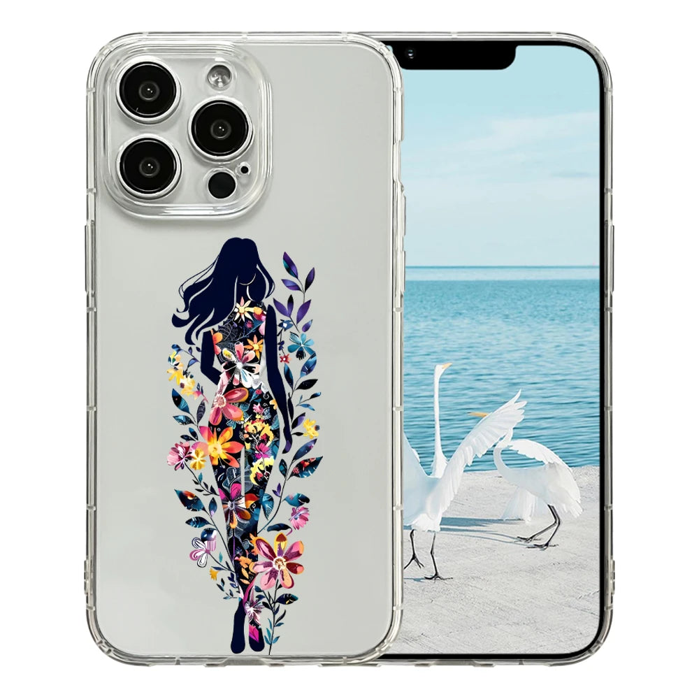 Women's Clear TPU Shockproof Luxury Cell Phone Case iPhone 17 Pro Max Floral Skirt Design Model 15 Pro Max Compatible