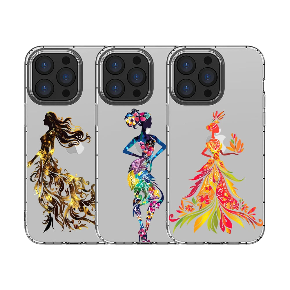 Women's Clear TPU Shockproof Luxury Cell Phone Case iPhone 17 Pro Max Floral Skirt Design Model 15 Pro Max Compatible