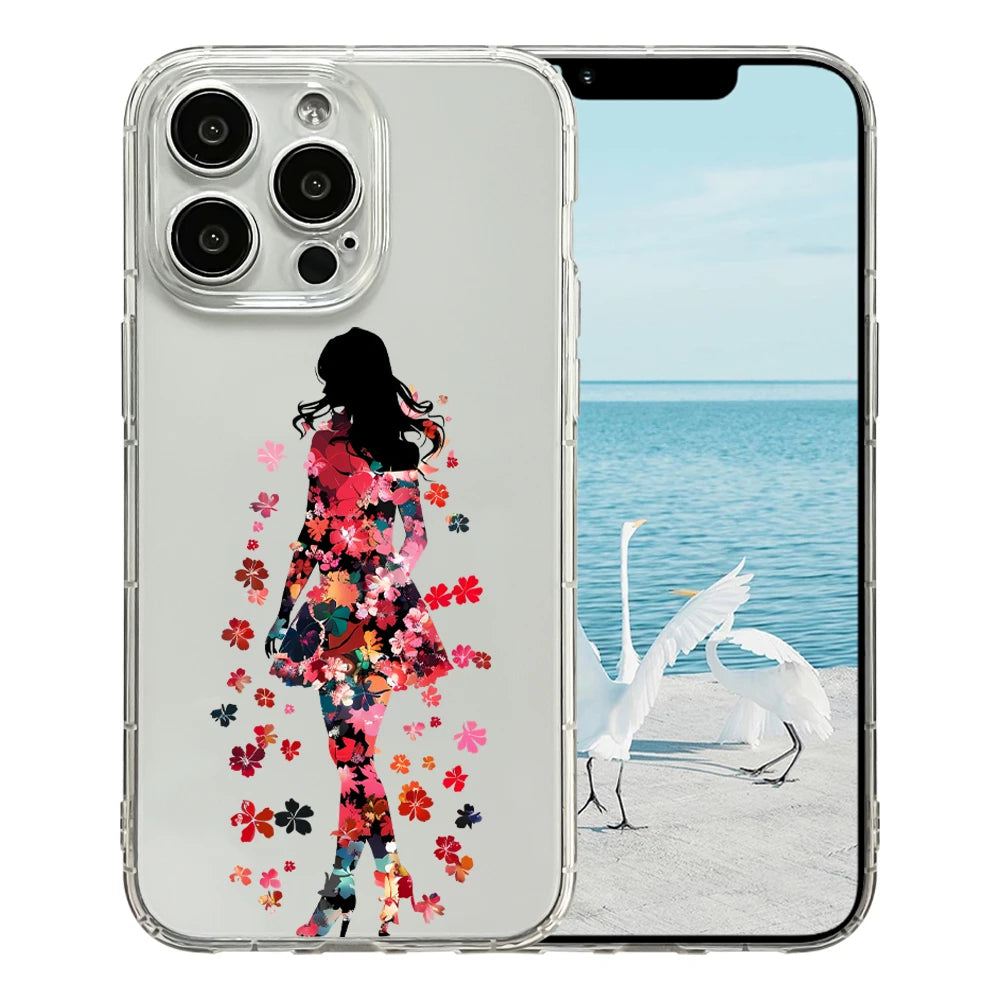 Women's Clear TPU Shockproof Luxury Cell Phone Case iPhone 17 Pro Max Floral Skirt Design Model 15 Pro Max Compatible