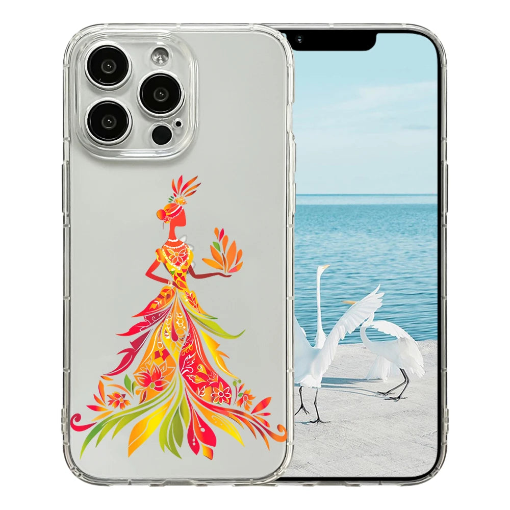 Women's Clear TPU Shockproof Luxury Cell Phone Case iPhone 17 Pro Max Floral Skirt Design Model 15 Pro Max Compatible