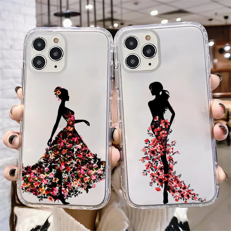 Women's Clear TPU Shockproof Luxury Cell Phone Case iPhone 17 Pro Max Floral Skirt Design Model 15 Pro Max Compatible