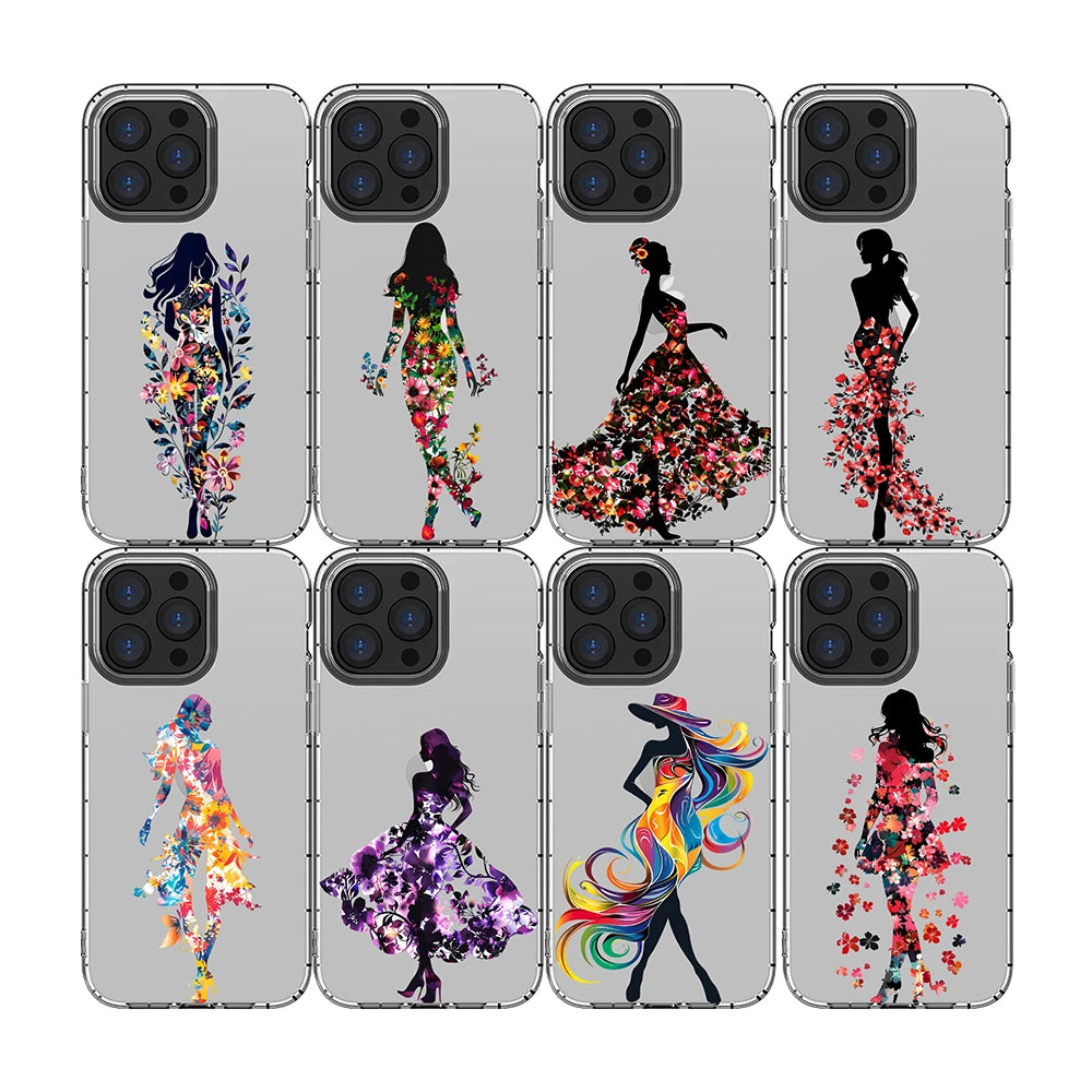 Women's Clear TPU Shockproof Luxury Cell Phone Case iPhone 17 Pro Max Floral Skirt Design Model 15 Pro Max Compatible