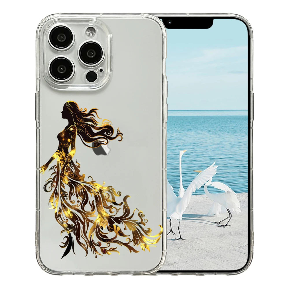 Women's Clear TPU Shockproof Luxury Cell Phone Case iPhone 17 Pro Max Floral Skirt Design Model 15 Pro Max Compatible