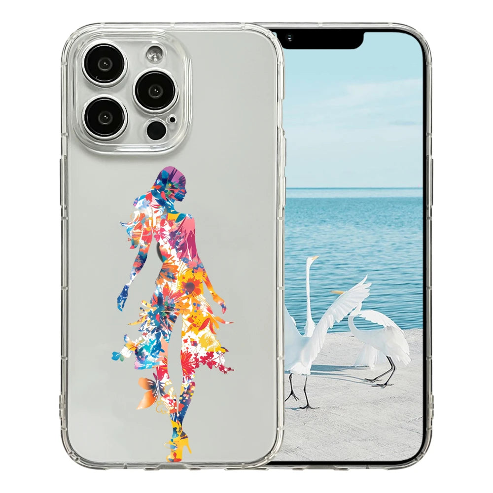 Women's Clear TPU Shockproof Luxury Cell Phone Case iPhone 17 Pro Max Floral Skirt Design Model 15 Pro Max Compatible