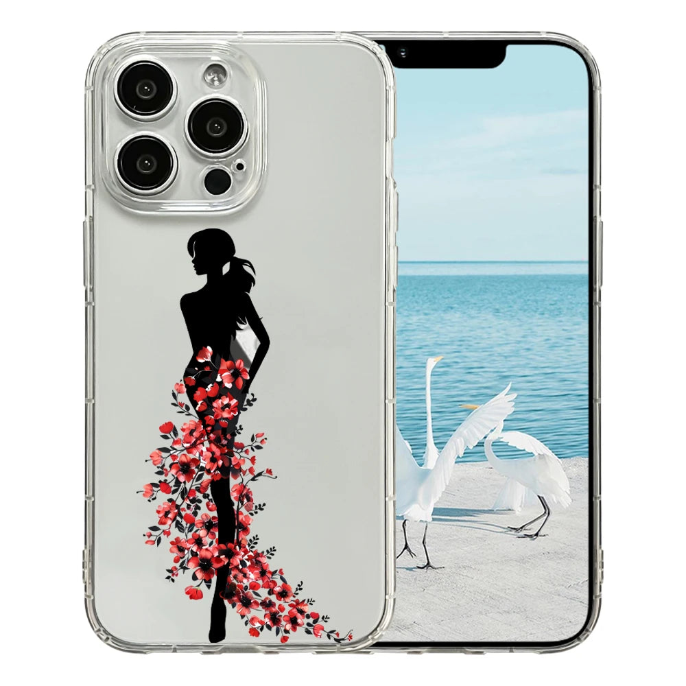 Women's Clear TPU Shockproof Luxury Cell Phone Case iPhone 17 Pro Max Floral Skirt Design Model 15 Pro Max Compatible