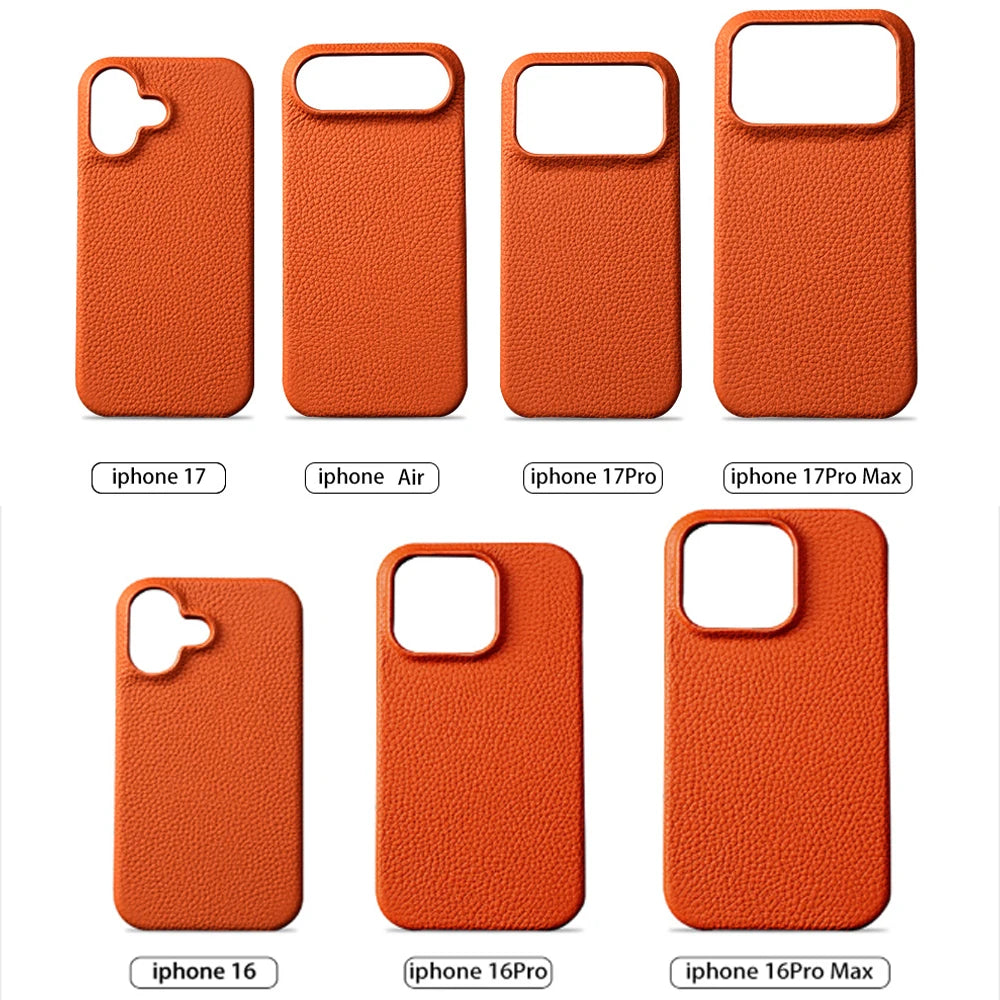 for Magsafe Case for iPhone 17 15 16 Pro Max Air 17Pro Natural Cowhide Lychee Leather Magnetic Protector Luxury Phone Back Cover