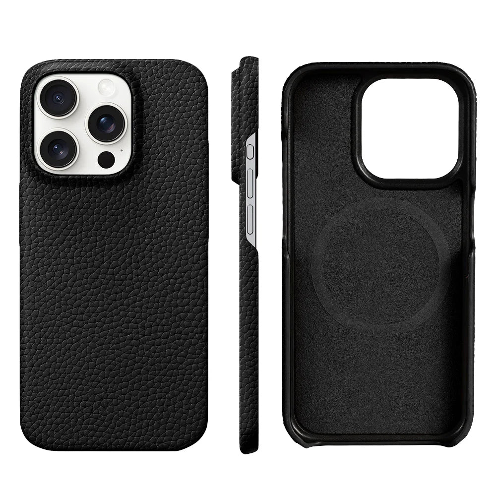 for Magsafe Case for iPhone 17 15 16 Pro Max Air 17Pro Natural Cowhide Lychee Leather Magnetic Protector Luxury Phone Back Cover